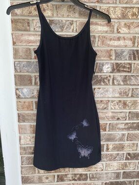 Vintage Y2K 90s Black Fairycore Goth Mini Dress With Butterfly Detail